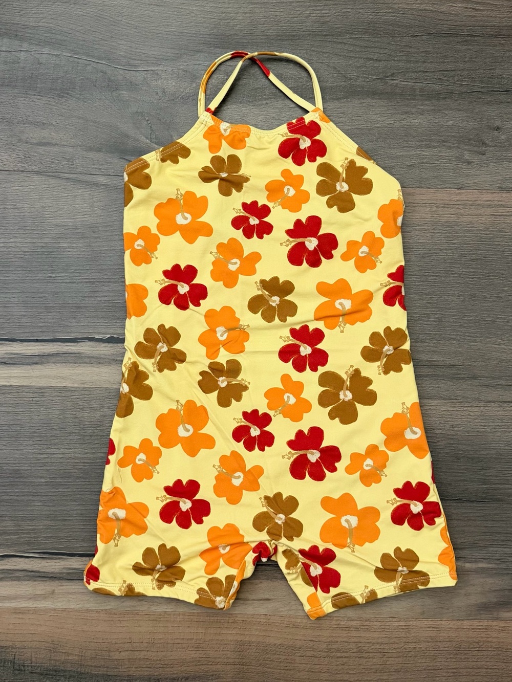 Zara Girl's Yellow Floral Print Guldor Surf Romper Swimsuit Size 9-10